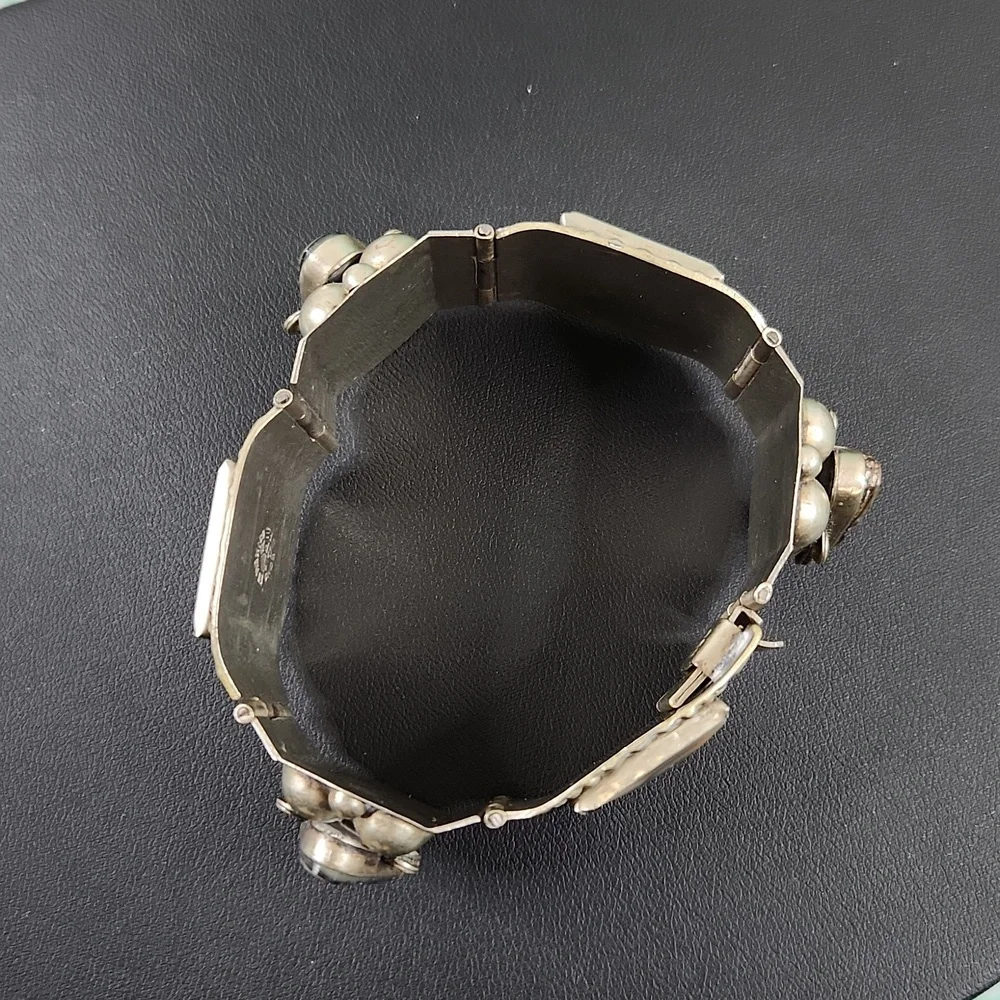 Vintage Taxco Mexico Sterling Panel Bracelet Abalone Mother of Pearl MOP - Picture 12 of 12